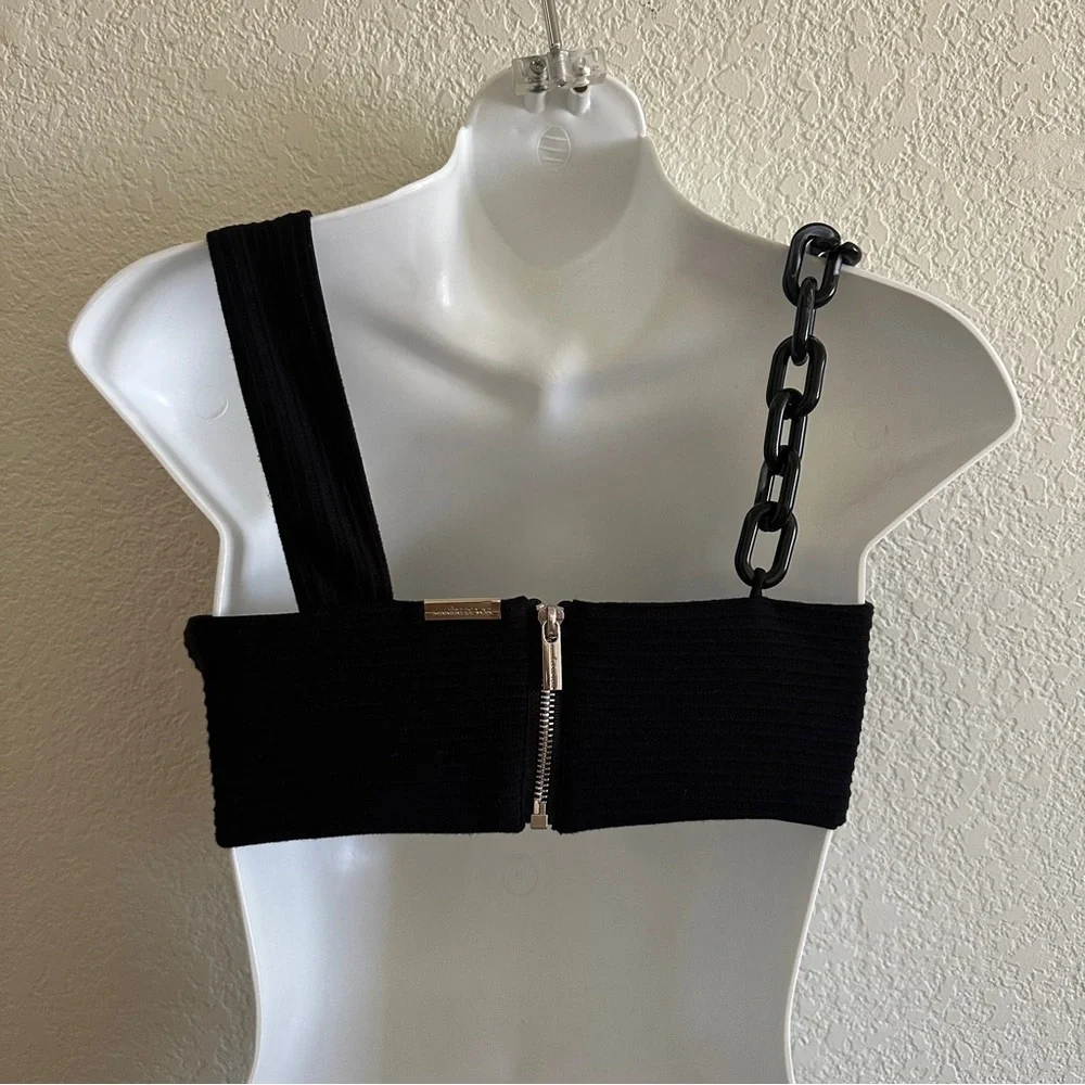 Maniere De Voir Women’s Black Chain Knit Wrapped Cropped Bra Top Size 8 - Picture 4 of 6